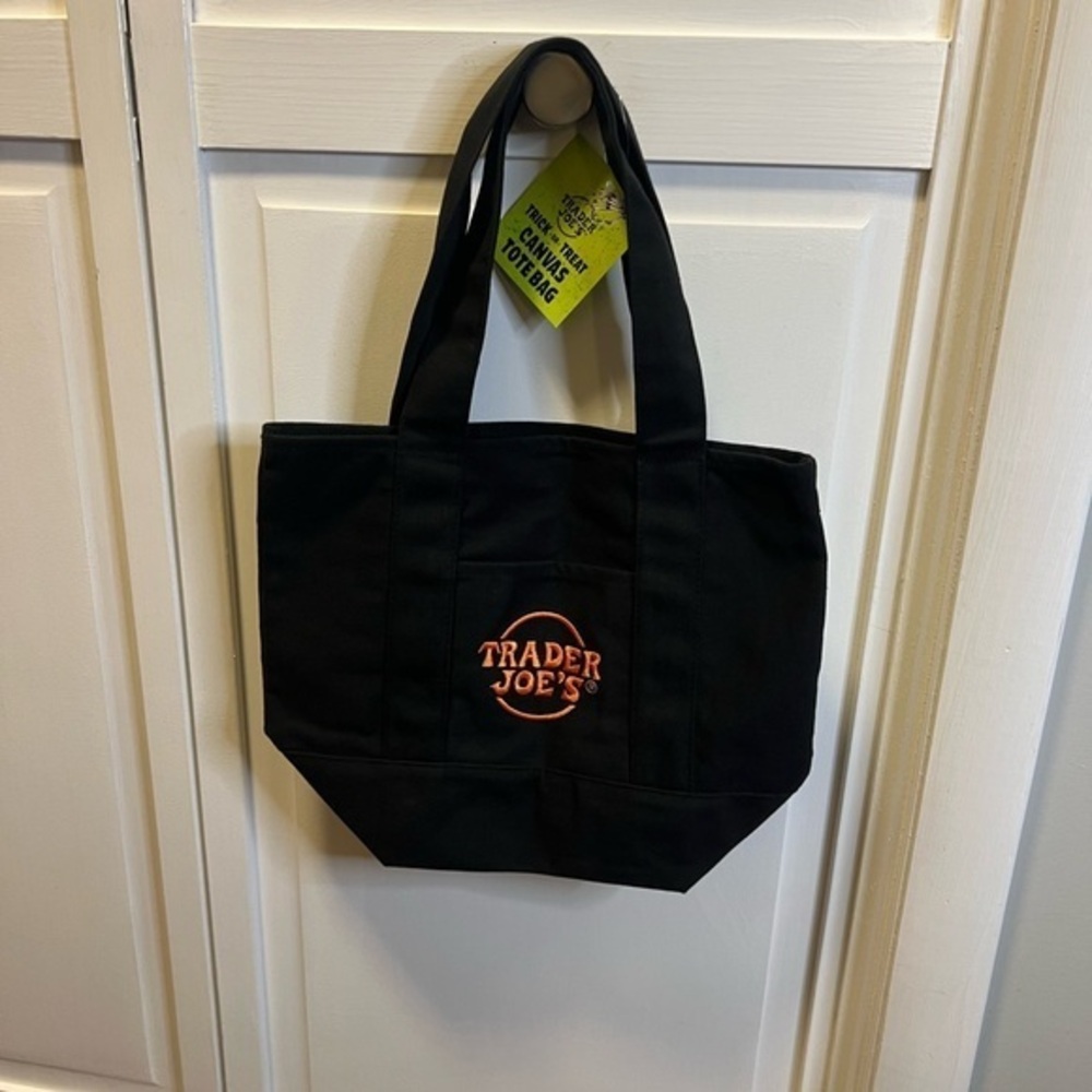 NWT Trader Joe's Small Canvas Tote Bag Color Black And Orange